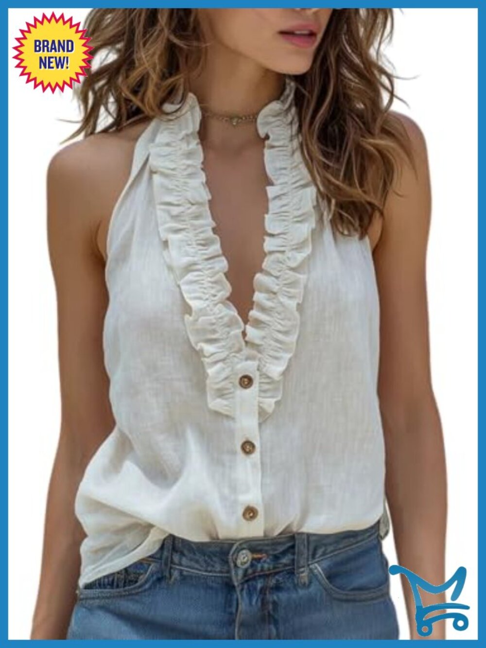 Sheer Ruffle V-Neck Sleeveless Vest Top Women's Summer Going Out Top